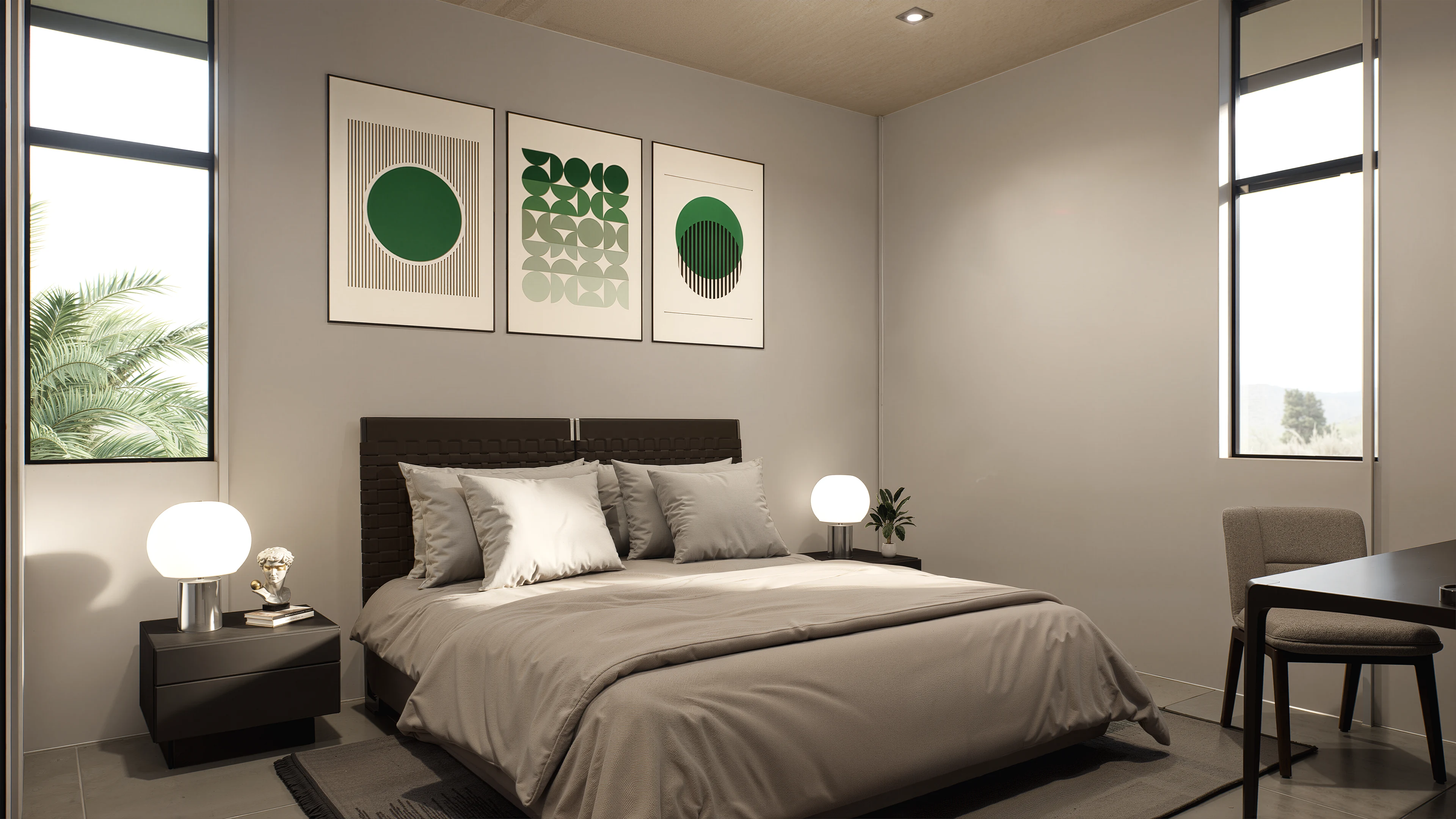 Habitación principal con arte mural y luz natural — Casa Místico
